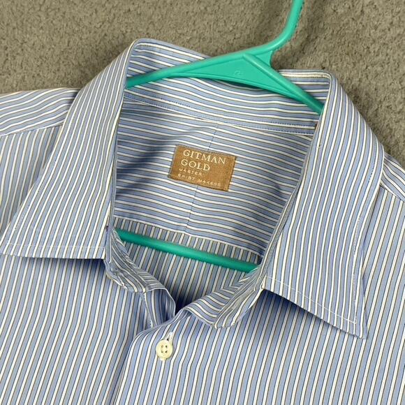 Gitman Gold Master Shirt Makers Button Men's 18 35 2XL Blue White Striped - Picture 1 of 12